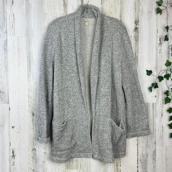 EILEEN FISHER Cardigan Medium Organic Cotton Shawl Collar Open Front Gray - Picture 3 of 12